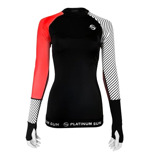 Platinum Sun Long Sleeve Rash Guard for Women (Coral-Stripes, XXL)