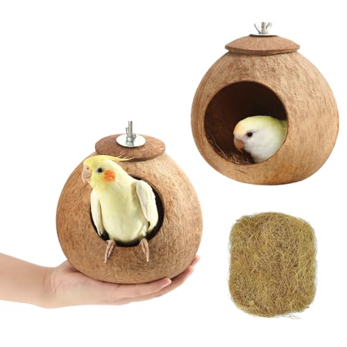Image of Bird Nest for Cage Natural Coconut Shell Birds House 2 Pack Parakeet Hide Breeding Hut Bird Cage Accessories & Decor Hamster Toys for Parrot Lovebirds Budgies Cockatiel Conure Finch Canary