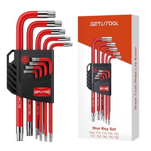 Miniatura 8 de Getlitool 9pcs Llave Torx, Juego De Llave Torx Profesional T10, T15, T20, T25, T27, T30, T40, T45, T50, Marca De Tamaño Llave Hexagonal Acero Al Cromo Vanadio Para Reparación De Bicicletas