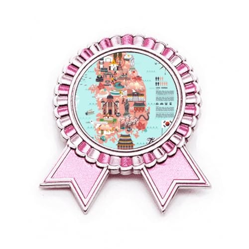 Broche carte monuments Corée Art déco rose en métal le cadeau idéal pour passionnés