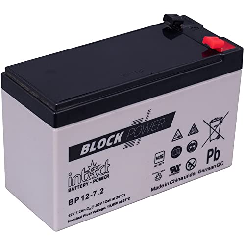 intAct Block-Power AGM Batterie 12V 7,2Ah - auslaufsicher und wartungsfrei - vielseitige AGM Versorgungsbatterie - für Freizeitbereich, Notstromanlagen, Sicherheitssysteme - Maße (LxBxH): 151x65x98mm