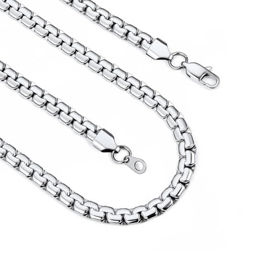 FindChic Necklace for Men, Stainless Steel Flat Link Chain, Silver/Gold/Black Chain Necklace, 2mm/4mm/6mm/8mm Width, No Tarnish & Hypoallergenic Hip Hop Mens Jewelry, 14"-30", with Gift Box