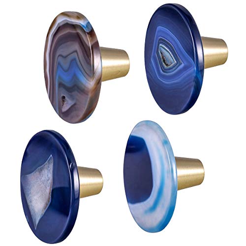 mookaitedecor 4 Pcs Agate Slice Cabinet Knobs Round Drawer Pulls Handles