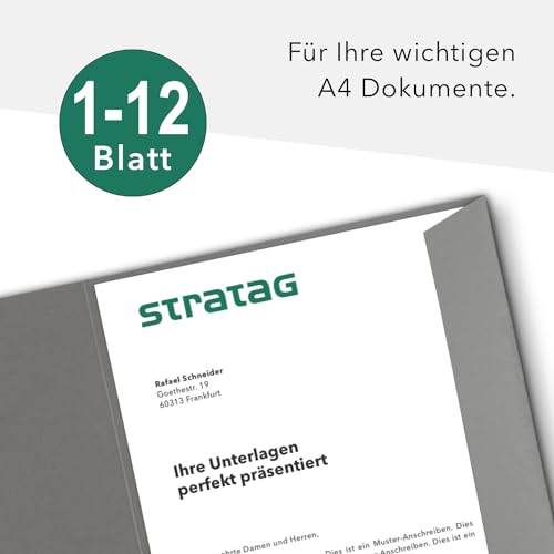 Präsentationsmappe A4 in Steingrau (3 Stück) - sehr stabiler 350 g/m² Naturkarton - direkt vom Hersteller STRATAG - vielseitig einsetzbar für Ihre Angebote, Exposés, Projekte oder Geschäftsberichte