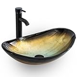 eclife 21.5' Bathroom Vessel Sink Modern Artistic Single Champagne Boat Tempered Glass Basin...