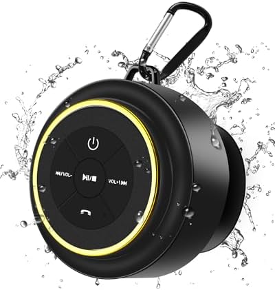 Bluetooth Shower Speaker, Portable Bluetooth Speakers, IP67 Waterproof Wireless Speaker with Suction Cup & Carabiner, Built-in Mic, True Wireless Stereo for Kayak, Beach, Gifts for Unisex