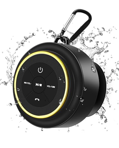 Razobws Bluetooth Shower Speaker, Portable Bluetooth Speakers, IP67 Waterproof Wireless Speaker with Suction Cup & Carabiner, Built-in Mic, True Wireless Stereo for Kayak, Beach, Gifts for Unisex