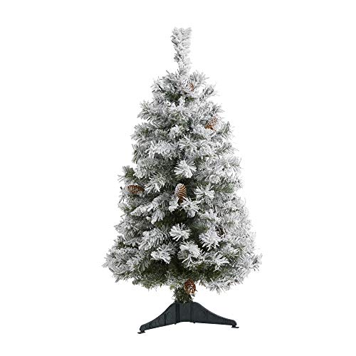 Nearly Natural 3ft. Flocked White River Mountain Pine Artificial Christmas Tree with Pinecones by Nearly Natural - Used condition - CA$20.84