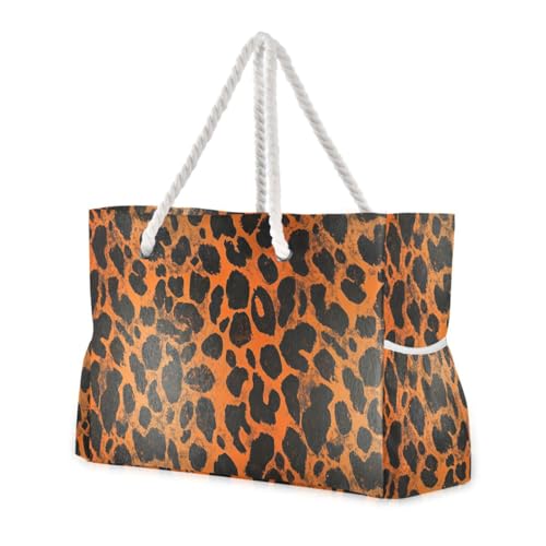 Orange Black Animal Print Sturdy Washable Tote Bag with side pocketes Bags And Totes for Travel Gym Vacation