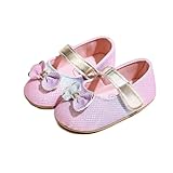 yibubu Fashion Gold Bow Baby Girl Shoes Soft Sole Crib Shoes for Infant & Toddler, Non-Slip First Walkers Newborn Baby Mary Jane Flats (Pink, Infant, 6 Months, Age, US Footwear Size System, Medium)