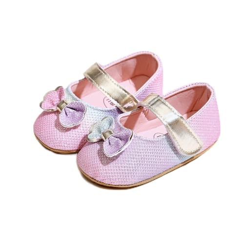 yibubu Fashion Gold Bow Baby Girl Shoes Soft Sole Crib Shoes for Infant & Toddler, Non-Slip First Walkers Newborn Baby Mary Jane Flats (Pink, Infant, 18 Months, Age, US Footwear Size System, Medium)