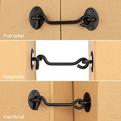 EXGOX Cabin Hook 4 Inch 2 Pack Barn Door Latch and Privacy Hooks Eye Latch with 8Pcs Mounting Screws Heavy Duty Solid Thicken Gate Latch for Shed Gate or Garage Door Lock Bathrooms Windows Closet