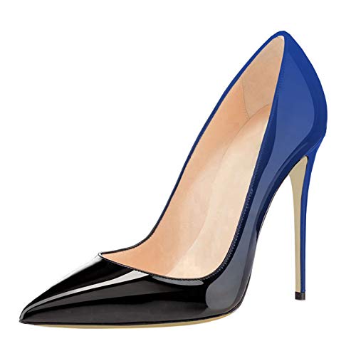 COLETER Pointy Toe Pumps for Women,Patent Gradient Animal Print High Heels Usual Dress Shoes