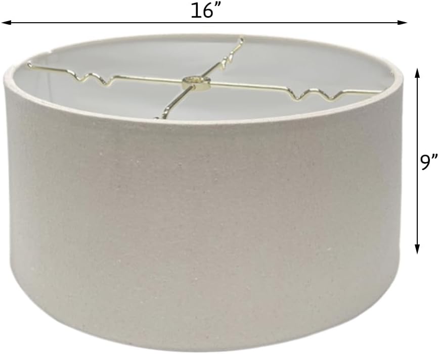 16x16x9 Hardback Shallow Drum Lampshade Light Oatmeal Linen Fabric