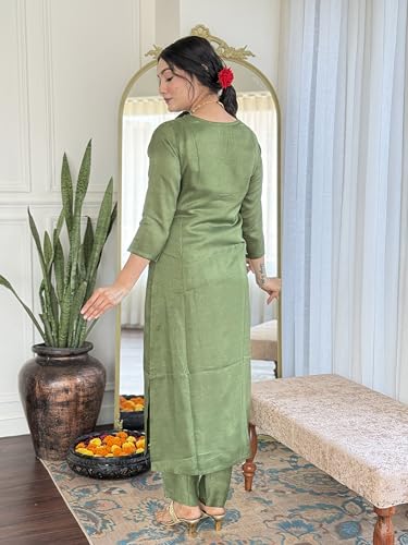 Image of Naixa Women's Viscose Embroidered Straight Kurta with Pant and Dupatta Sets (NX-467)