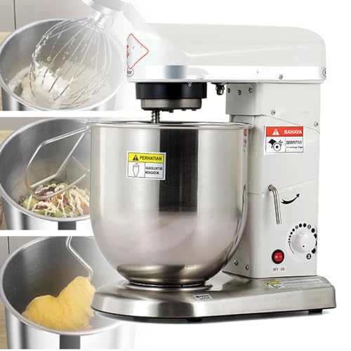 BOOZXCV Electric Stand Mixer, 10L Commercial Food Mixer with 3 Speeds, Tilt, Stainless Steel Bowl, Dough Hook, Whisk, Beater, White (White)