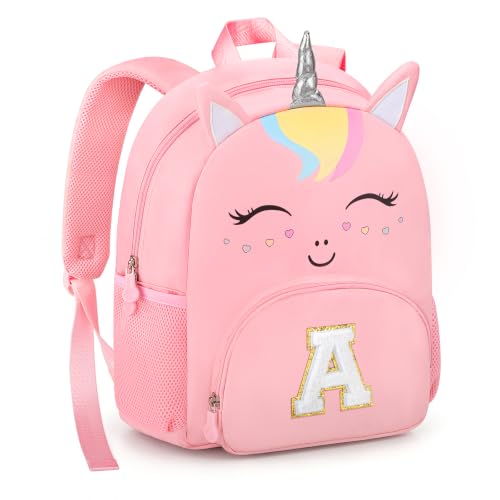Personalized Initial Toddler Backpack for Girls Preschool Kindergarten Backpack Cute Kids Backpacks for Girls Kids Daughter Granddaughter Birthday Gifts for back to School Day Trips (Pink(Age 2-6) A)