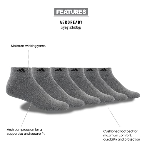 Adidas Men's Athletic Cushioned Low Cut Socks With Arch Compression For A Secure Fit (6-Pair), Heather Grey/Black, X-Large #TOP1