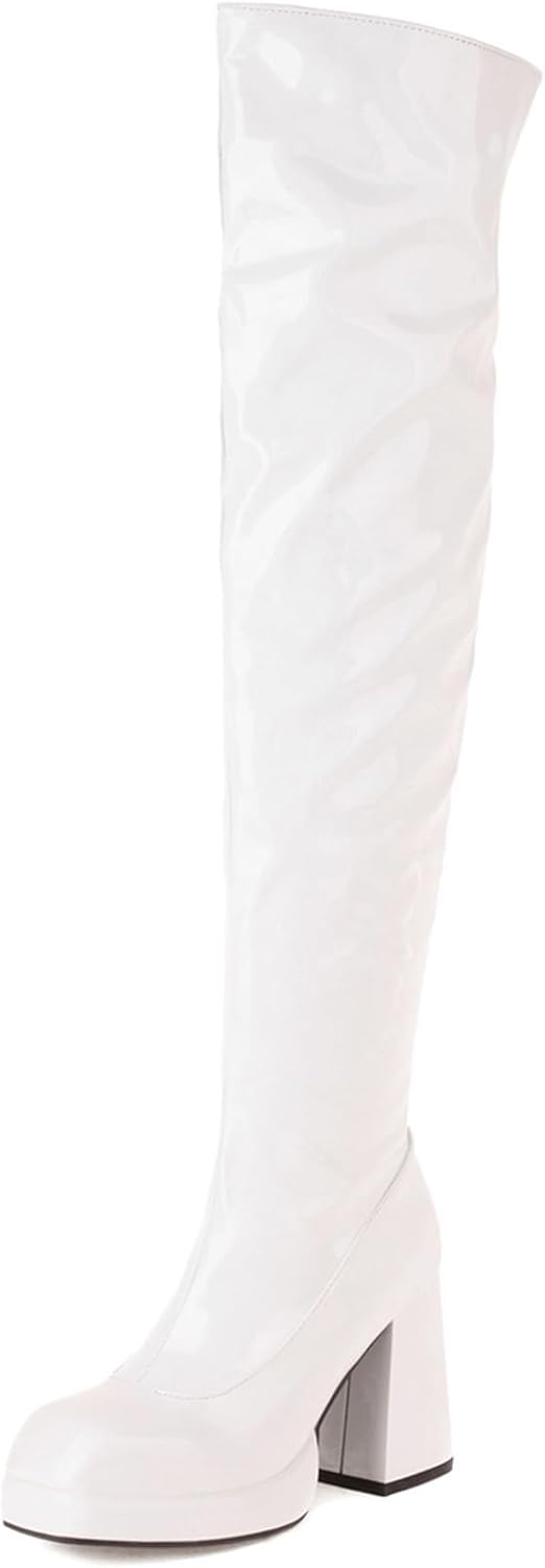 Asterisco Women Chunky Over The Knee Boots With Platform High Heel Boots Square Toe Zip Riding Boots Boots, Size 2-12.5