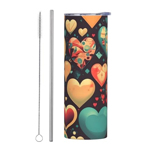 QAZWZML Taza de viaje de acero inoxidable con corazones coloridos con un cuerpo recto impreso adecuado tanto para bebidas frías como calientes
