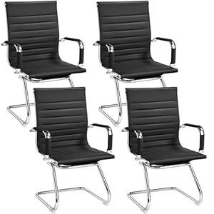 Yaheetech Besucherstuhl Konferenzstühle freischwinger stühle mit armlehne Bürostühle Esszimmerstuhl 4 Stück für Konferenz-Raum/Wartezimmer/... Schwarz