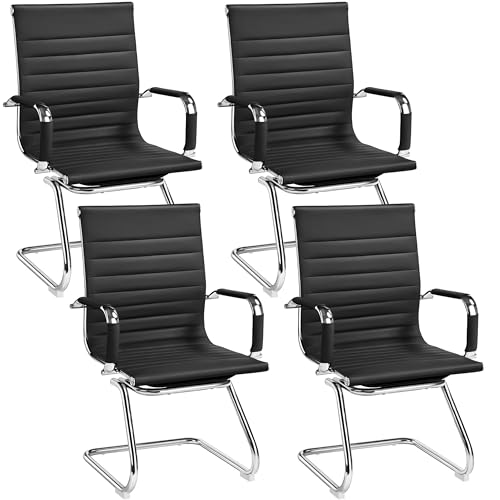 Yaheetech - Yaheetech 4PCS PU Leather Meeting Office Chairs Reception Chairs with Sled Metal Base Ergonomic for Waiting Room Black
