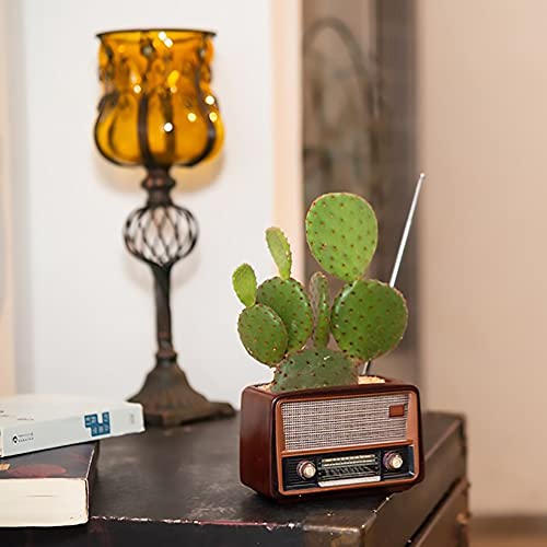 Image of Funny live 4.7 Inches Retro Radio Shape Desktop Decoration Resin Crafts Ornaments Home Office Personality Multi-purpose Succulent Plant Pot | Pen Holder (Dark Brown)