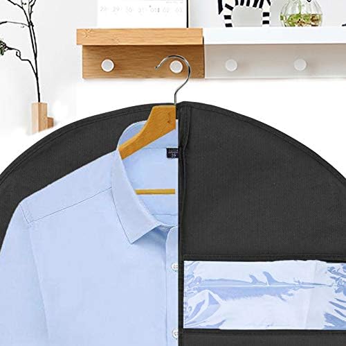 7Pcs Black Garment Bags with Shoe Bags for Storage and Travel, Anti-Moth Protector Suit Cover for men, Dust Proof Dress Carrier Garment Covers with Clear Window for Suit Jacket Shirt Coat Long Dresses