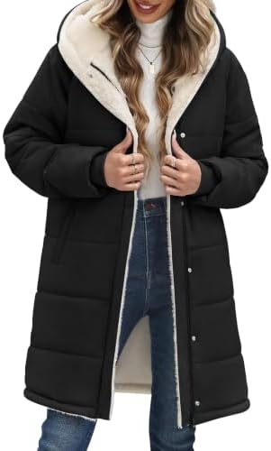 Vancavoo Wintermantel Damen Winterjacke Gefütterte Steppmantel Winterparka | Mittellang Steppjacke mit Kapuze, Winter Warm Mäntel Parka, Reißverschluss, Druckknöpfen und 2 Seitenta