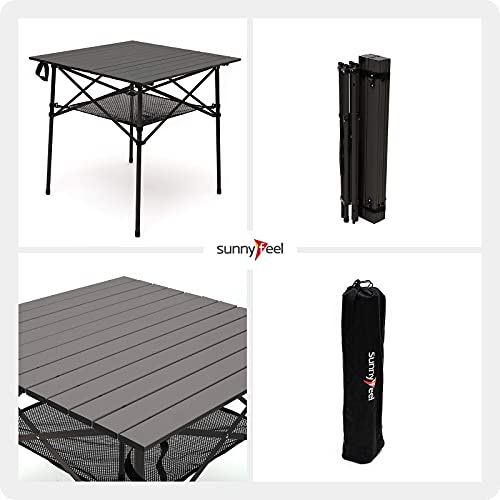SUNNYFEEL Compact Folding Camping Table, Portable Aluminum Picnic Tables, Roll Up Top with Mesh Shelf, Sturdy Lightweight for Outdoor Dining (Brown) - Image 7