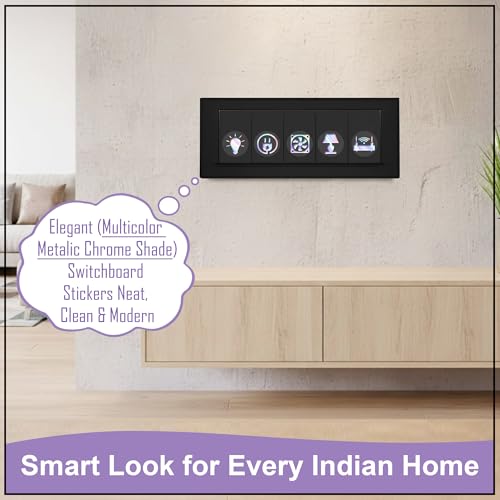 Image of GLUN 600 Switch Board Stickers with 60+ Icons, Prism Glow Effect Embossed Decorative Stickers for Home, Hotel, Office & School, Luxury Vinyl Self Adhesive Switch Covers for Fans & Appliances