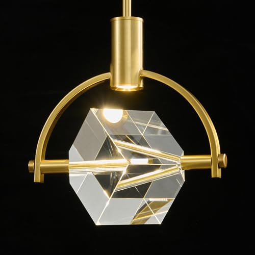 Modern Crystal Led Pendant Light: Semicircle K9 Crystals Hanging Lighting Over Kitchen Island - Brushed Gold Dimmable Pendants Light - Contemporary Pendant Lights Fixture for Sink Bedroom Bathroom
