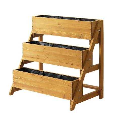 Image of VegTrug 3-Tier Herb Planter Wood Raised Garden Bed Planter Kit for Plants, Herbs, Vegetables, Flowers I Outdoor /Indoor Gardening I 3-Level Tiered Vertical Garden Planters - W80cm x D54cm x H78cm