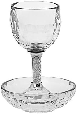 Clear Crystal Kiddush Cup with Matching Saucer