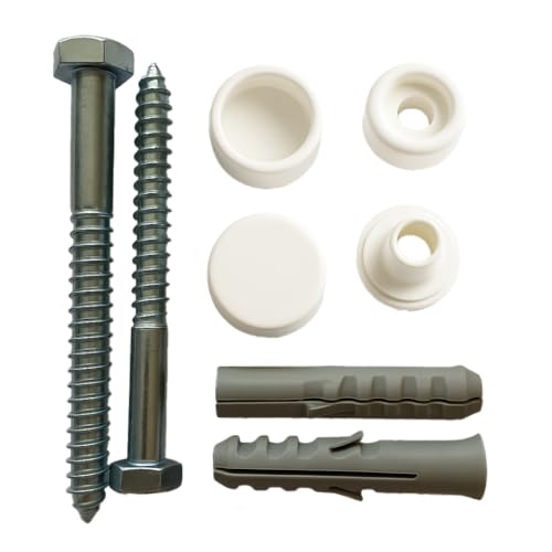 PlumbEZ - PlumbEZ Universal Toilet Fixing Kit - Toilet Pan Floor Fixing Kit with M6 x 70mm Anchor Bolts & White Caps - Pan Fixing Screws Set for Toilet or Bidet Installation & Repair, Includes Cover Caps