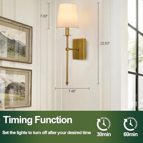 TERLEENART Rechargeable Battery Operated Wall Sconces Set of 2 with Remote Control,No Wiring 15 Colors Dimmable Wall Light with White Fabric Shade,Cordless Wall Lamps for Bedroom Living Room Hallway by TERLEENART - Image 6