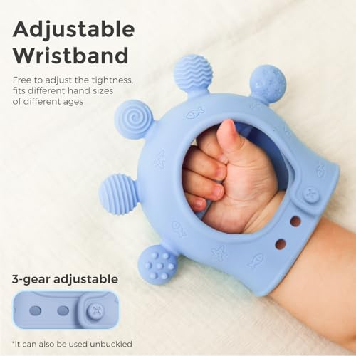 Image of Momcozy Baby Teether Toys | Silicone Teether for 0-12 Months | Baby Teething Relief | Blue