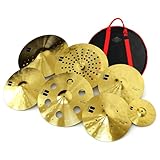 Beatello 7 Piece Cymbal Set with Bag, Super Polishing Alloy Cymbals for Rock Metal Electronic Music, Includes 20