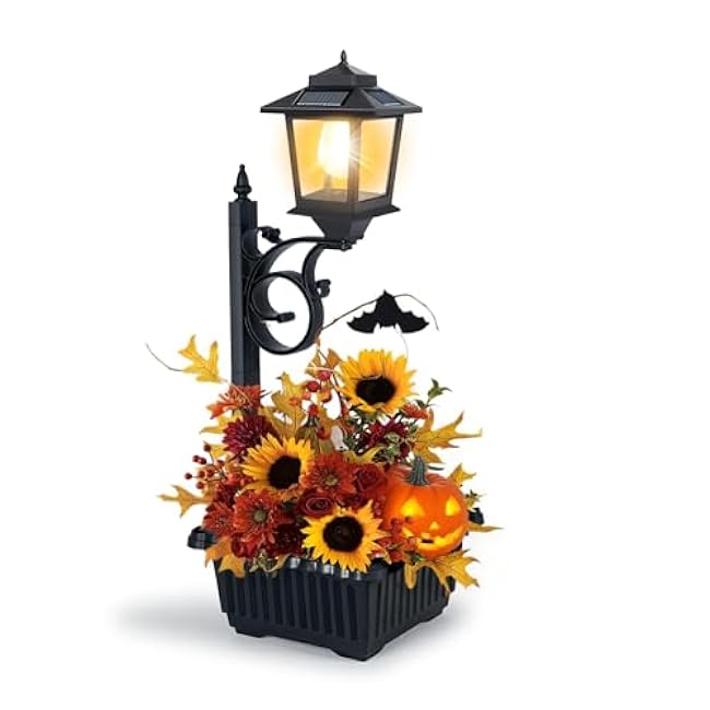 2 in 1 Outdoor Flower Pots for Real or Fake Flowers, Solar Lamp Post Lights - Wall Mount or Freestanding, Waterproof Decorative Lamp for Lawn, Patio, Front/Back Door