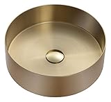 Zeek Stainless Steel Gold Bathroom Sink Above Counter Modern Vessel Basin PVD Nano Coating 14" Round