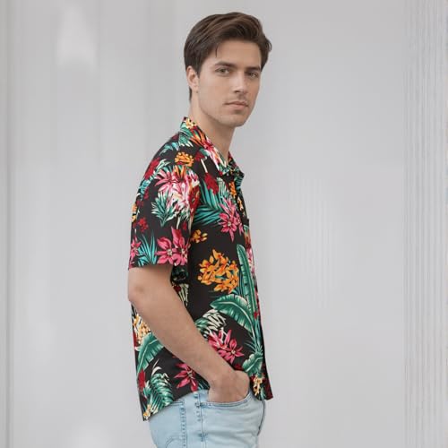 Image of Men's Hawaiian Shirt Tops Vintage Short Sleeve Button Down Beach Shirt Male Tropical Floral Summer Pullover Party Holiday