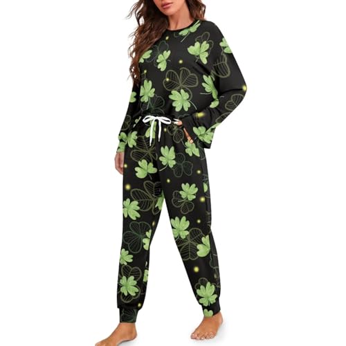 Image of Womens Lounge Set Long Sleeve Soft Pajama Sets Casual 2 Piece Pj Outfit Crewneck Sleepwear with Pockets Plus Size