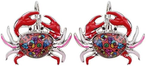 DUOWEI Unique Enamel Cute Crab Earrings French Clip Crab Earrings Jewelry Charms Gifts for Women Teens Girls (Red)