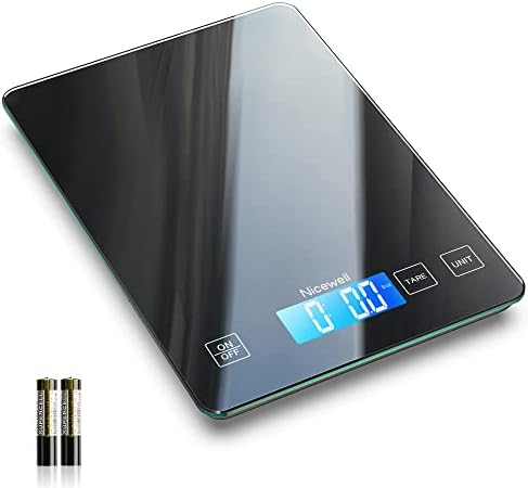 Nicewell Food Scale Digital Weight Grams and oz, 22lb Kitchen Scale for Cooking Baking, 1g/0.1oz Precise Graduation, Sleek Tempered Glass Platform
