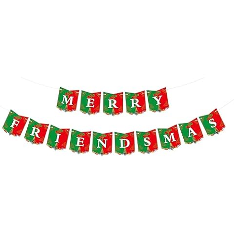 WeBenison Merry Friendsmas Banner Winter Holiday Banner Xmas Friends Merry Christmas Party Decoration Supplies Colorful Card Banner Cover