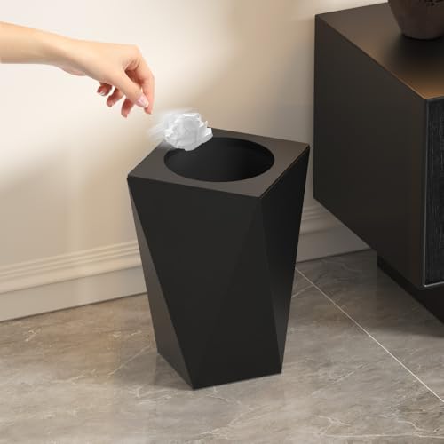 Image of 10L /2.6GAL Modern Open top Garbage can,Black Bathroom tarsh can,Small Wastebasket for Bathroom,Bedroom,Office,Living Room,Hotel (Black)