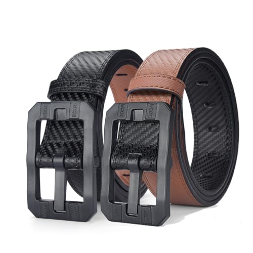 Big Buckle Reversible Leather Belt | TSA Approved, Hypoallergenic, Nickel-Free, Non-Metal, Airport Friendly with Plastic Buckles