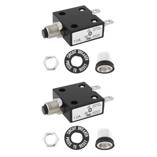 ECSiNG 2X Push Button Circuit Breaker with Button Caps Manual Reset Switch, 125-250V AC / 50V DC Overload Protector, 10A