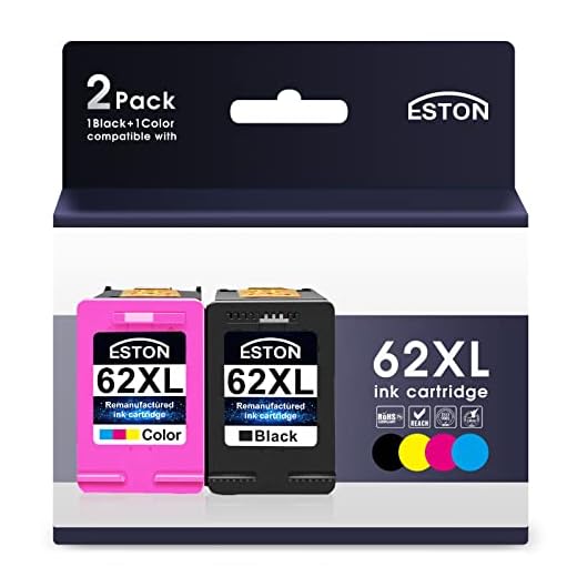 62XL Ink Cartridge Replacement for HP 62XL 62 XL for Envy 5540 5640 5660 7644 7645 OfficeJet 5740 8040 OfficeJet 200 250 Series Printer 2-Pack(1Black&1Tri-Color)