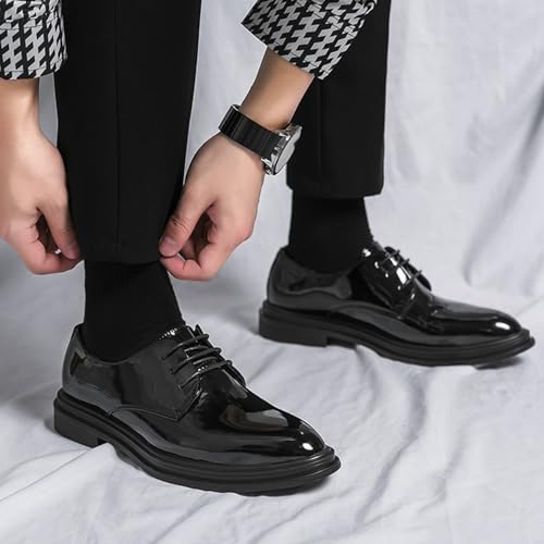 Men's Oxfords Casual Dress Shoes Shiny Flat Patent Leather Lace Up Shoes for Men Business Work Shoes3